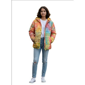 Unisex Juniors Alexa Rae Puffer Jacket XL (18) Multi-color Tie-Dye